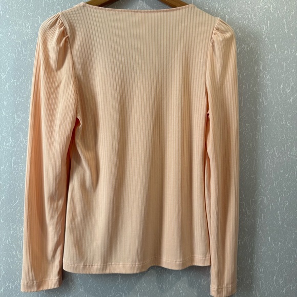 Anthropologie Pale Peach long puffed sleeve ribbed tee - Picture 6 of 8